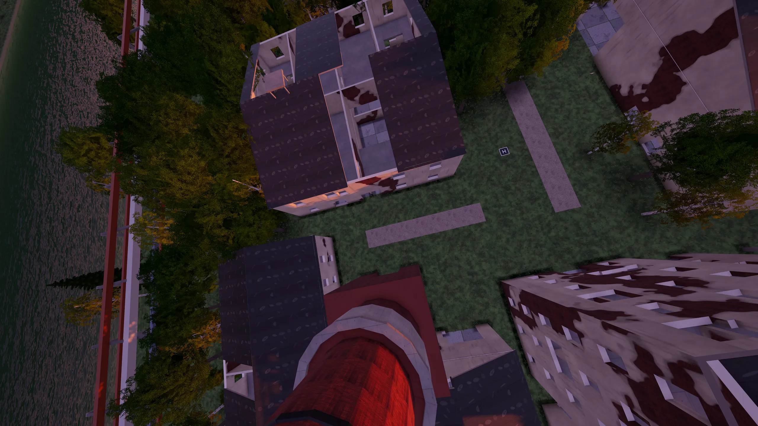 An inverted dive straight down the mill's red chimney