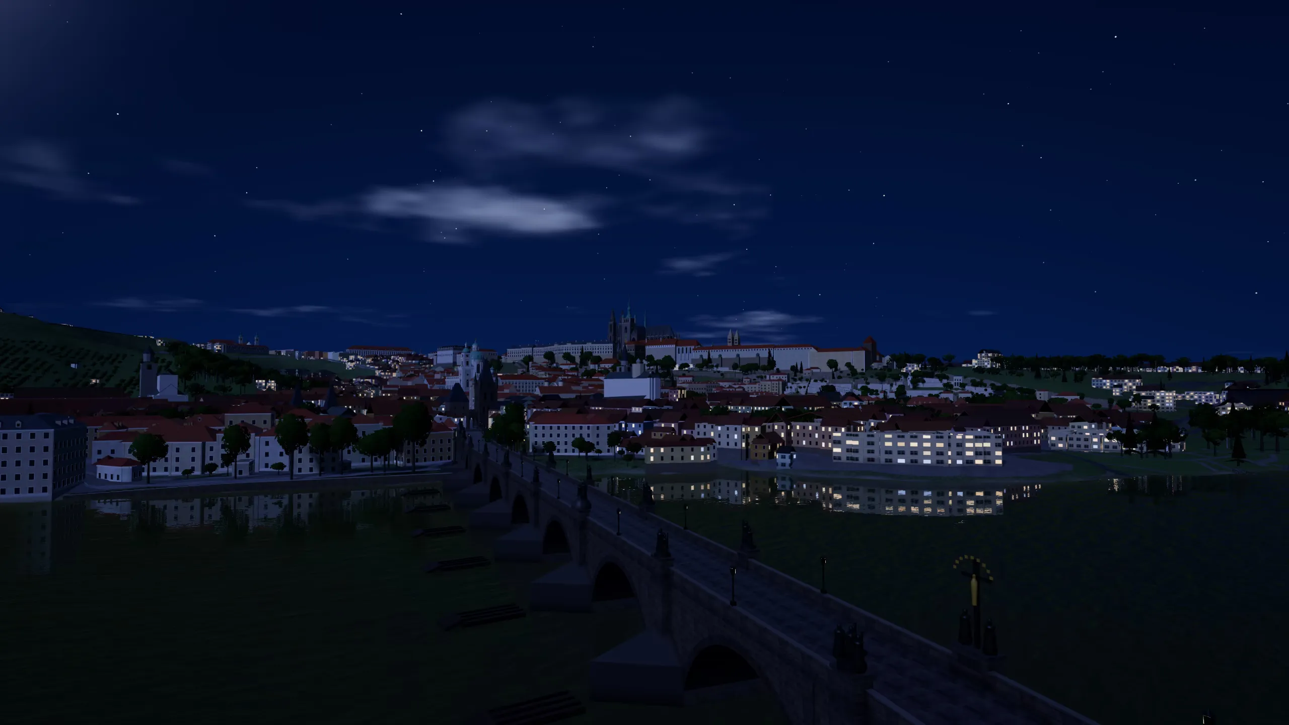 Prague from above the Vltava, night