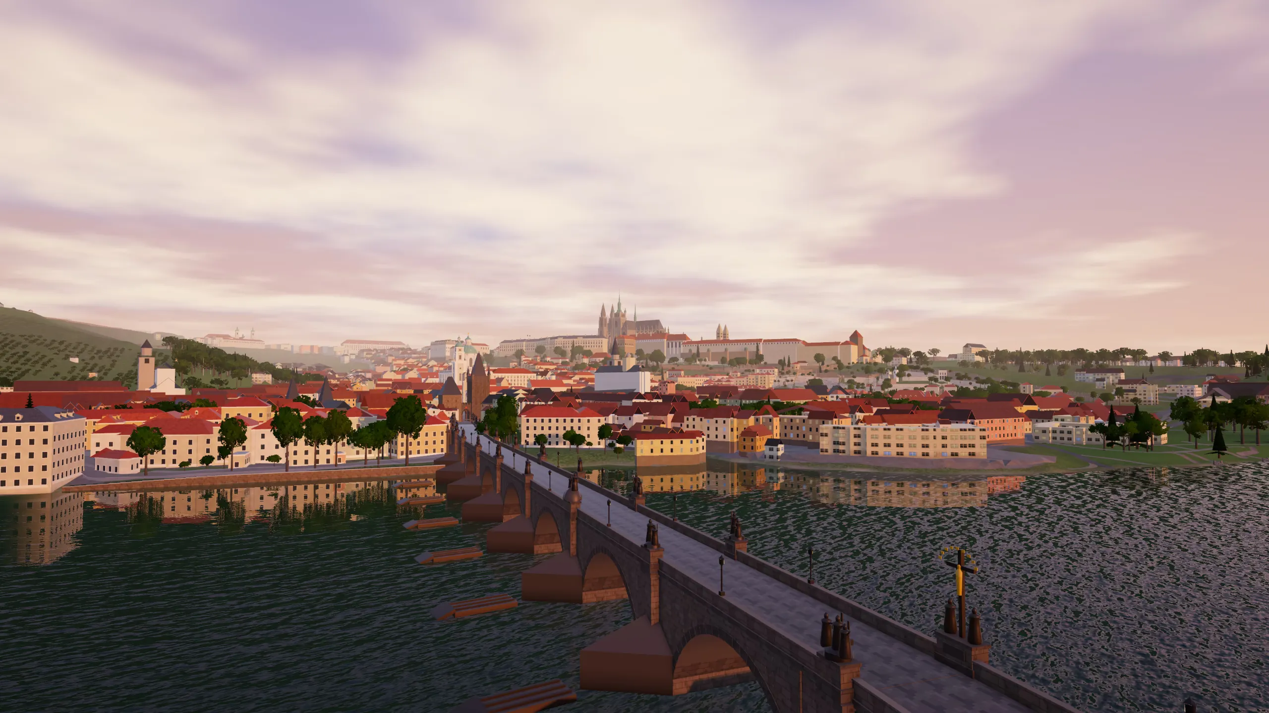 Prague from above the Vltava, sunrise